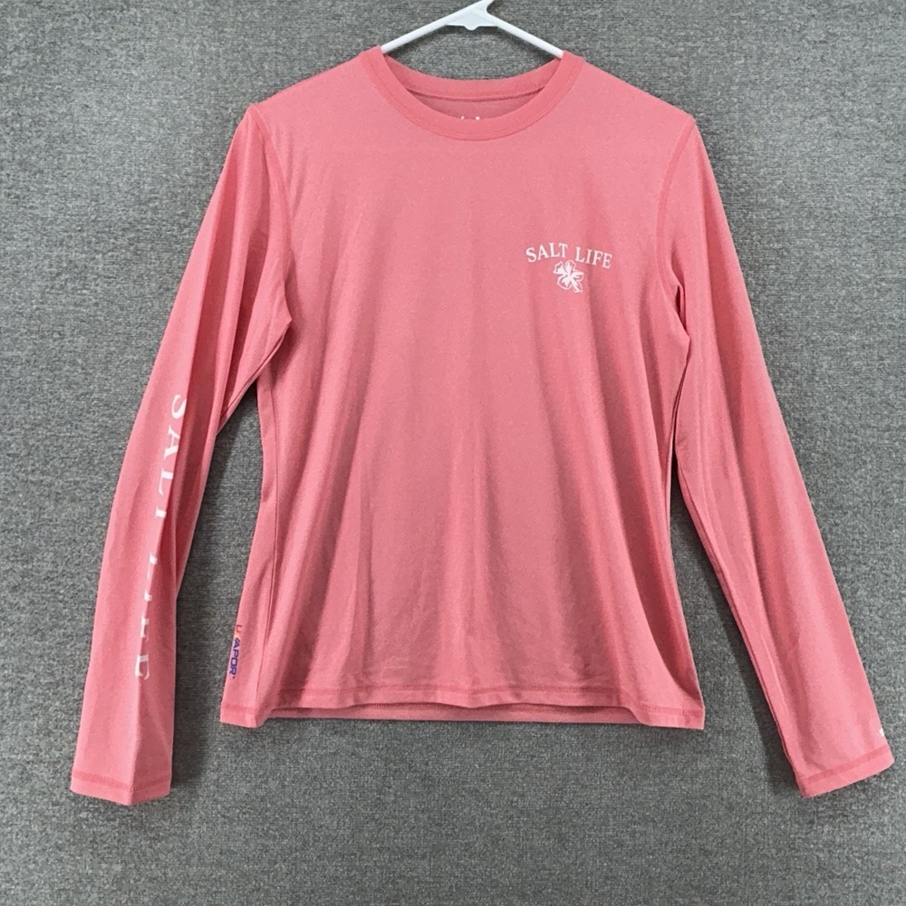 Salt Life Uvapor SLX Pullover Shirt Women Size Medium Pink Fishing Graphic Print